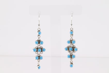 Native America Navajo Sterling Silver Turquoise Dangling Earring's By Sylvya Chee.