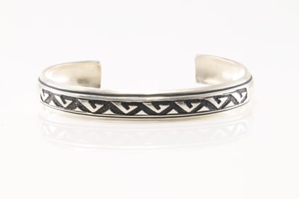 Native America Navajo Sterling Silver Design Stamped Bracelet Cuff By T&R Singer.