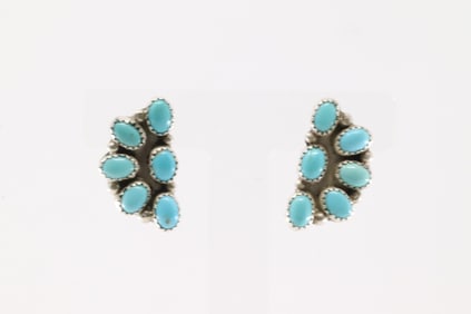 Native America Navajo Sterling Silver Kingman Turquoise Post Earring's By Maxine Martinez.