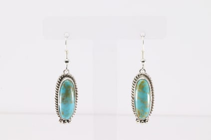 Native America Navajo Sterling Silver Kingman Turquoise Dangling Earring's By Trish Largo.