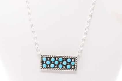 Native America Navajo Sterling Silver Turquoise Necklace By Kenny Lonjose.