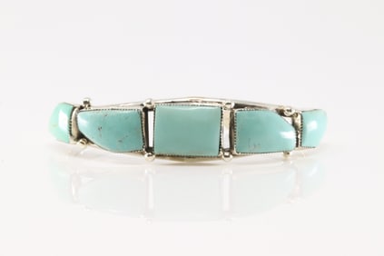 Native America Navajo Sterling Silver Turquoise Bracelet Cuff By Calvin Belin.