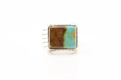 Native America Navajo Sterling Silver Men Turquoise Ring By R.