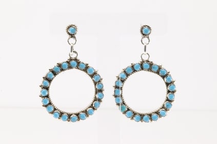 Native America Zuni Sterling Silver Turquoise Post / Dangling Earring's By Phyllis Laati.