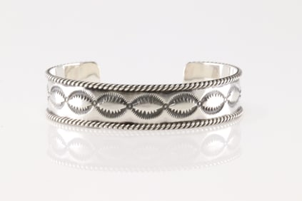 Native America Navajo Sterling Silver Solid Stamped Bracelet Cuff By Jason Bahe.