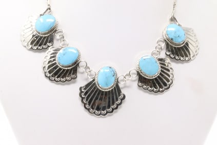 Native America Navajo Sterling Silver Turquoise Necklace Choker By Michael Yazzie.