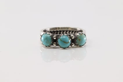 Native America Navajo Sterling Silver Turquoise Ring By King R.