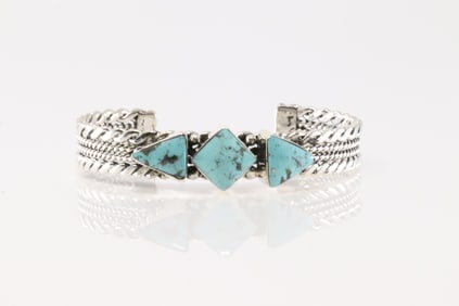 Native America Navajo Sterling Silver Turquoise Bracelet Cuff By Mike Smith.