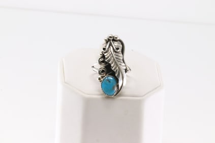 Native America Navajo Sterling Silver Turquoise Ring By H.M.