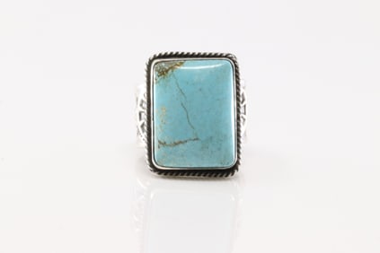 Native America Navajo Sterling Silver Kingman Turquoise Ring By Sunshine Reeves.