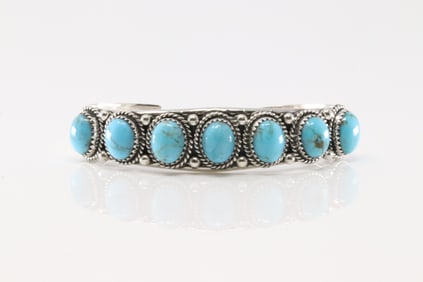 Native American Navajo Sterling Silver Turquoise Bracelet cuff By Verley Betone.