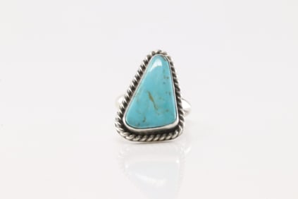 Native America Navajo Sterling Silver Turquoise Ring By Dixon.
