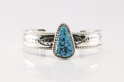 Native America Navajo Sterling Silver Kingman Turquoise Bracelet Cuff By Jason Bahe.