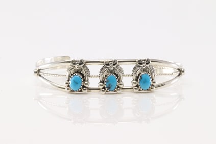 Native America Navajo Sterling Silver Turquoise Bracelet Cuff By Robert Martinez.