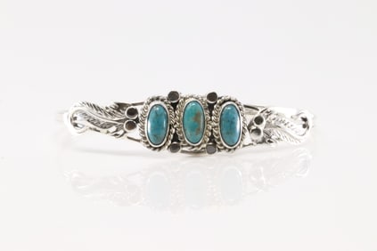 Native America Navajo Sterling Silver Turquoise Bracelet Cuff By Andrew Vandever.