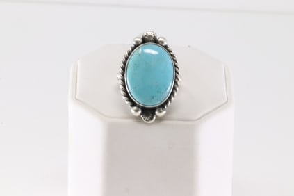 Native American Navajo Sterling Silver Turquoise Ring By Eugene Belone.