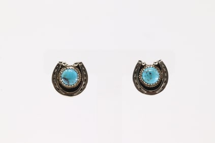 Native America Navajo Sterling Silver Turquoise Naja Post Earring's By Hiram Largo.