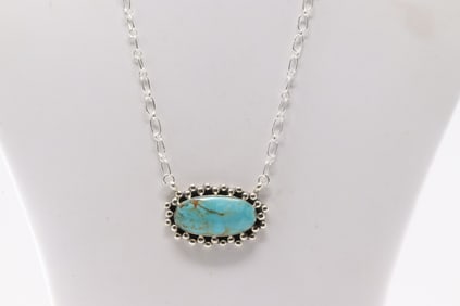 Native America Navajo Sterling Silver Turquoise Necklace By Gregg Yazzie.