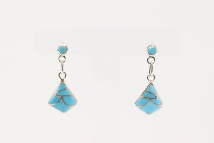 Native America Zuni Sterling Silver Turquoise Inlay Post / Dangling Earring's.