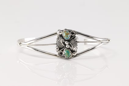 Native America Navajo Sterling Silver Turquoise Bracelet Cuff By Harris Largo.