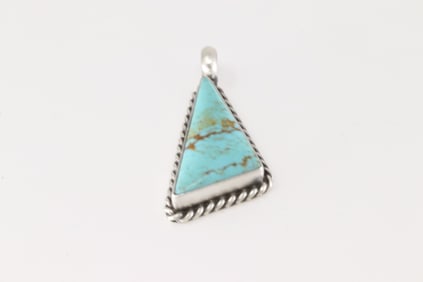 Native America Navajo Sterling Silver Kingman Turquoise Pendant By Johnny Dixon.