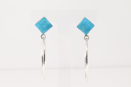Native America Navajo Sterling Silver Turquoise Post / Dangling Hoop Earring's By Ryntanna Yazzie.