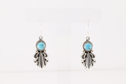 Native America Navajo Sterling Silver Turquoise Dangling Earring's By Verley Betone.