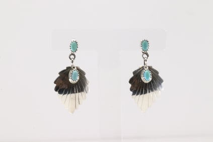 Native America Navajo Sterling Silver Turquoise Leaf Post Earring's By Genevieve Francisco.