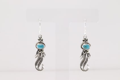 Native America Navajo Sterling Silver Turquoise Dangling Earring's By Sharon McCarthy.