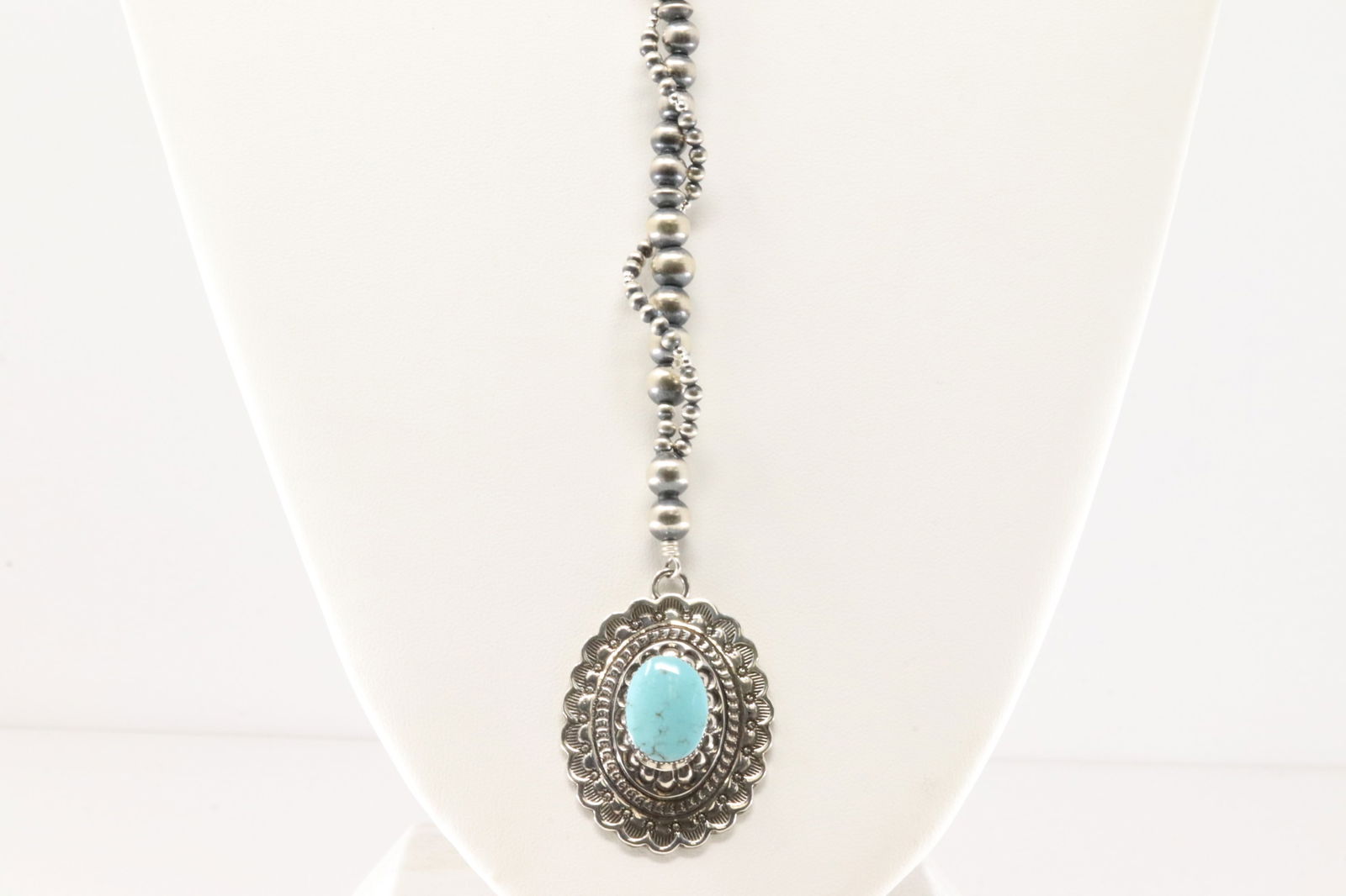 Native America Navajo Sterling Silver Pearl Beaded / Turquoise Necklace By Lucinda Sardo. (1 of 4)