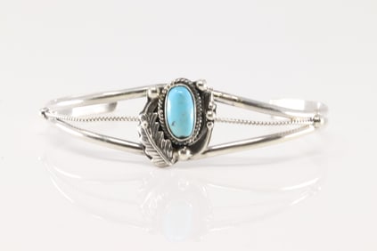 Native America Navajo Sterling Silver Turquoise Barcelet Cuff By Gtrace Kenneth.