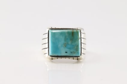 Native America Navajo Sterling Silver Men Turquoise Ring By R.