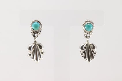 Native America Navajo Sterling Silver Turquoise Post / Dangling Earring's By Annette Chiquito.