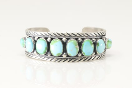 Native America Navajo Sterling Silver Sonora Gold Turquoise Bracelet Cuff By Booby Johnson.