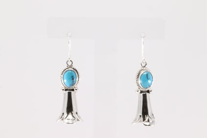 Native America Navajo Sterling Silver Turquoise Blossom Dangling Earring's By Sharon McCarthy.