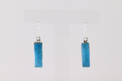 Native America Navajo Sterling Silver Turquoise Dangling Earring's By Arlene Lewis.