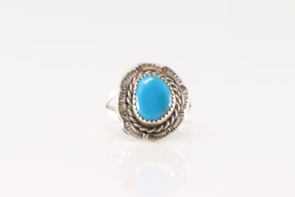 Native America Navajo Sterling Silver Turquoise Ring By F.