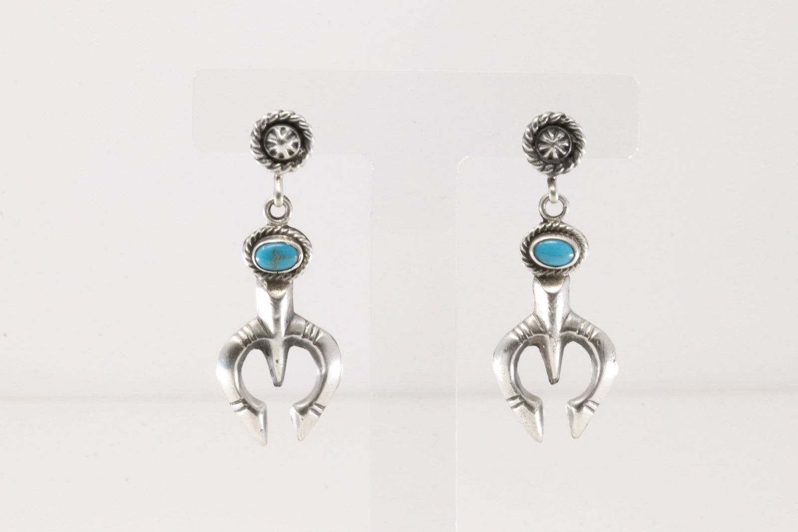 Native America Navajo Sterling Silver Turquoise Naja Post / Dangling Earring's By Annie Spencer.: This is a Native America Navajo Sterling Silver Turquoise Naja Post / Dangling Earring's By Annie Spencer.