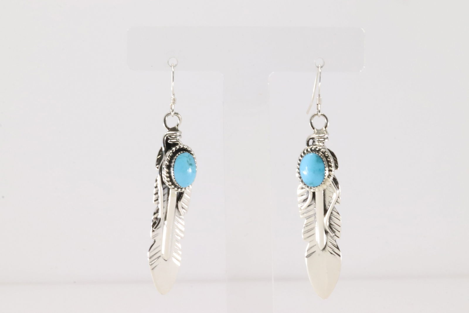Native America Navajo Sterling Silver Turquoise Feather Dangling Earring's By Gilbert Smith. (1 of 4)