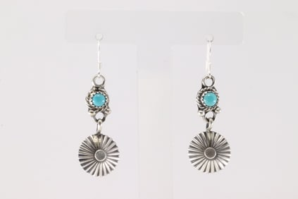 Native America Navajo Sterling Silver Turquoise Dangling Earring's By Jerold Joe.