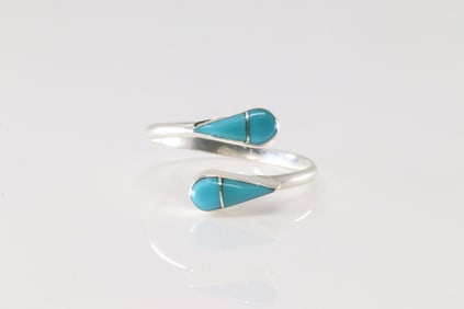 Native America Zuni Sterling Silver Turquoise Inlay Ring By R.V.N.