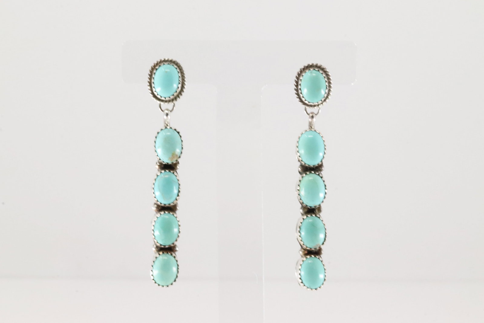 Native America Navajo Sterling Silver Kingman Turquoise Post / Dangling Earring's By Latricia Largo.: This is a Native America Navajo Sterling Silver Kingman Turquoise Post / Dangling Earring's By Latricia Largo.