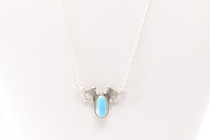 Native America Navajo Sterling Silver Turquoise Necklace By Verley Betone.