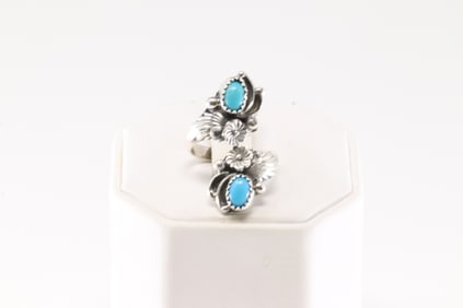 Native America Navajo Sterling Silver Turquoise Ring By Etta Belin.