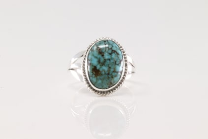Native America Navajo Sterling Silver Turquoise Ring By Judy Largo.