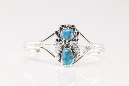 Native America Navajo Sterling Silver Turquoise Bracelet Cuff By Harry B.Yazzie.