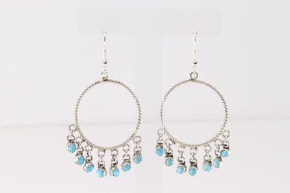 Native America Navajo Sterling Silver Turquoise Dangling Earring's By Sylvia Chee.