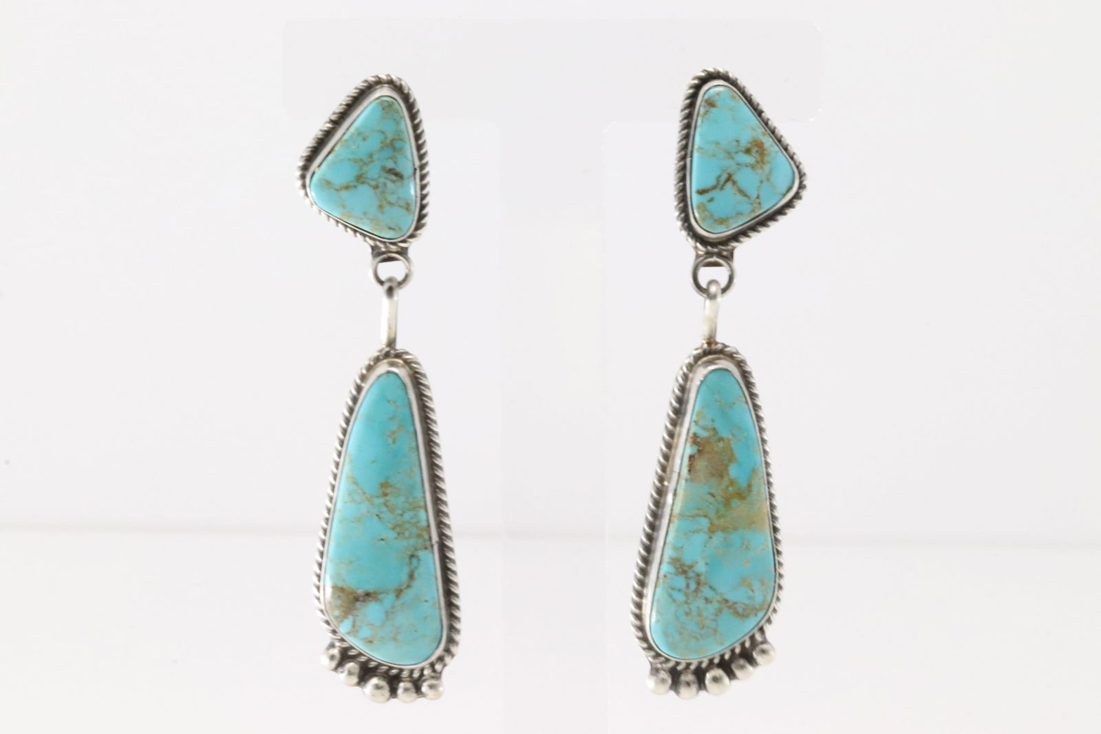 Native America Navajo Sterling Silver Kingman Turquoise Post / Dangling Earring's By Judith Dixon. (1 of 4)