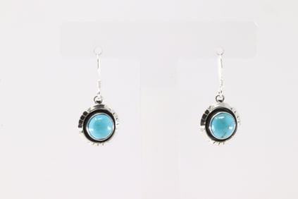 Native America Navajo Sterling Silver Turquoise Dangling Earring's By Amos Begay.