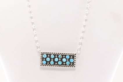 Native America Navajo Sterling Silver Turquoise Necklace By Kenny Lonjose.